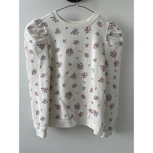 Janie & Jack Girls Size 10 White Floral Puff Sleeve Sweatshirt Cotton/Polyester